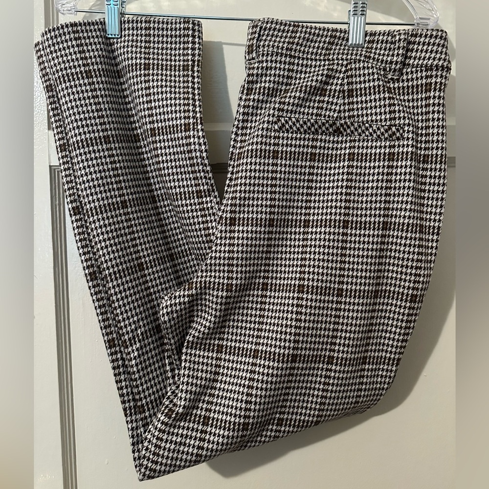 Free People Brown and White Houndstooth Trousers Slacks Work Office 12 NWT